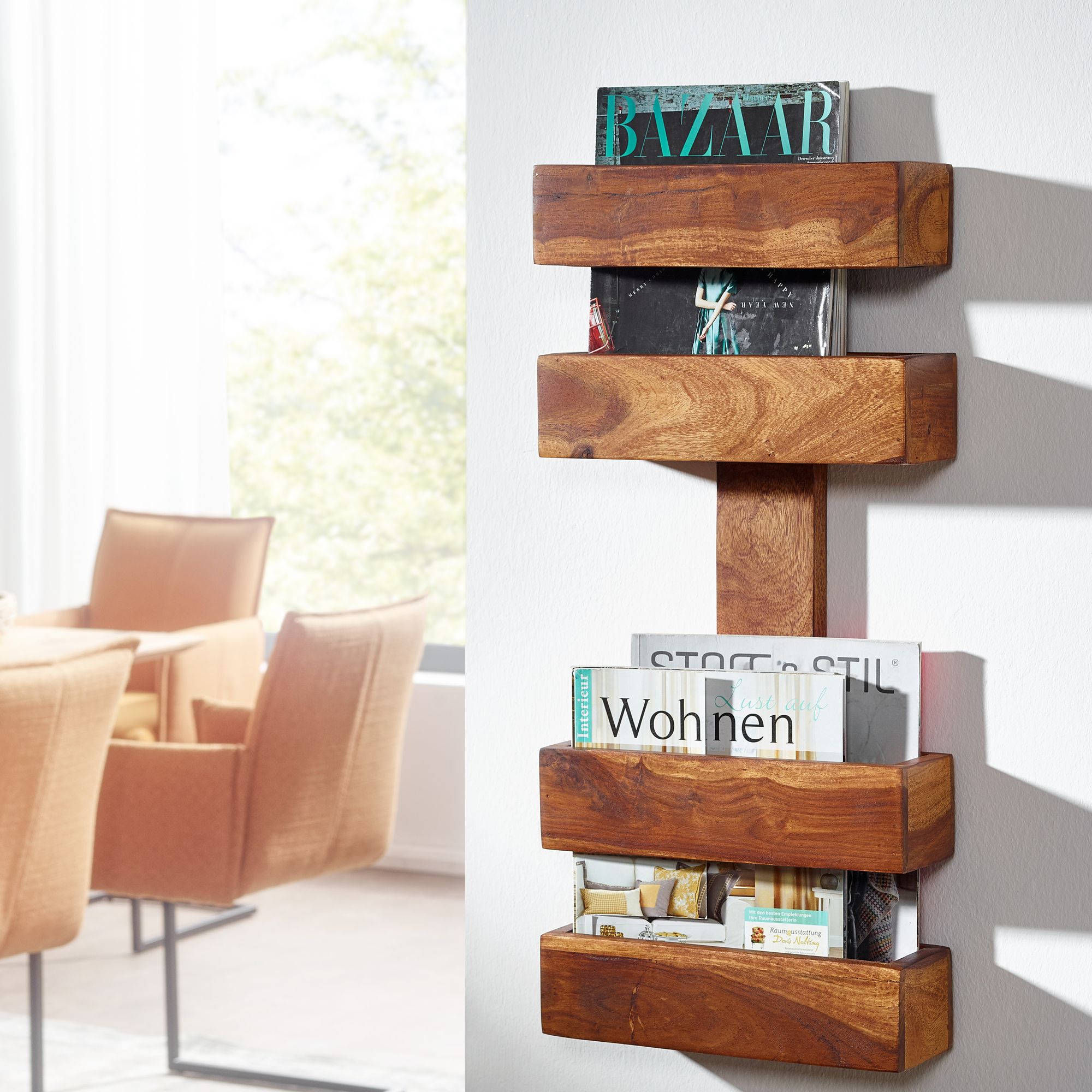 FineBuy Zeitungsständer Massivholz Zeitschriftenständer Prospekthalter Landhaus – Ansicht 1