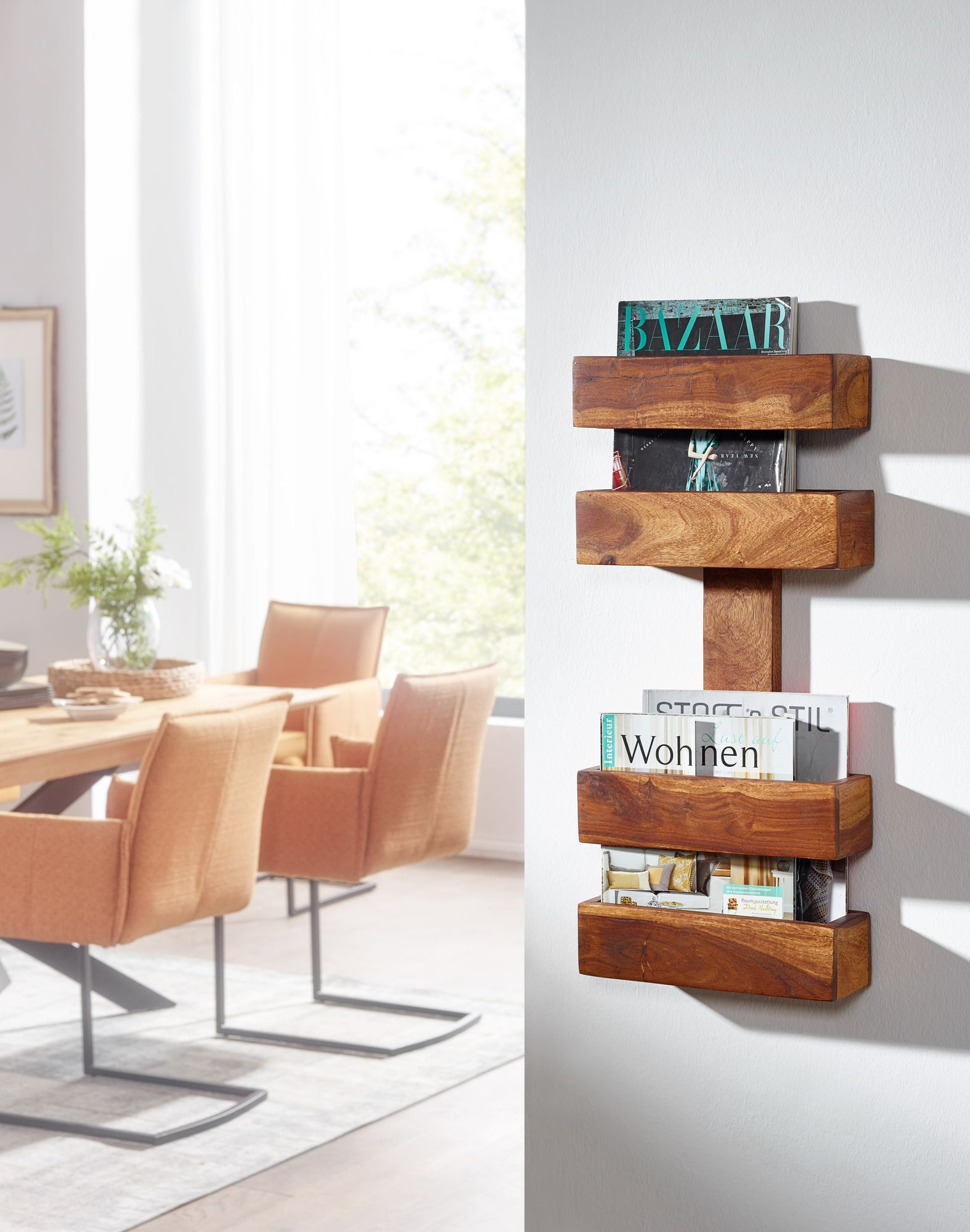 FineBuy Zeitungsständer Massivholz Zeitschriftenständer Prospekthalter Landhaus – Ansicht 2
