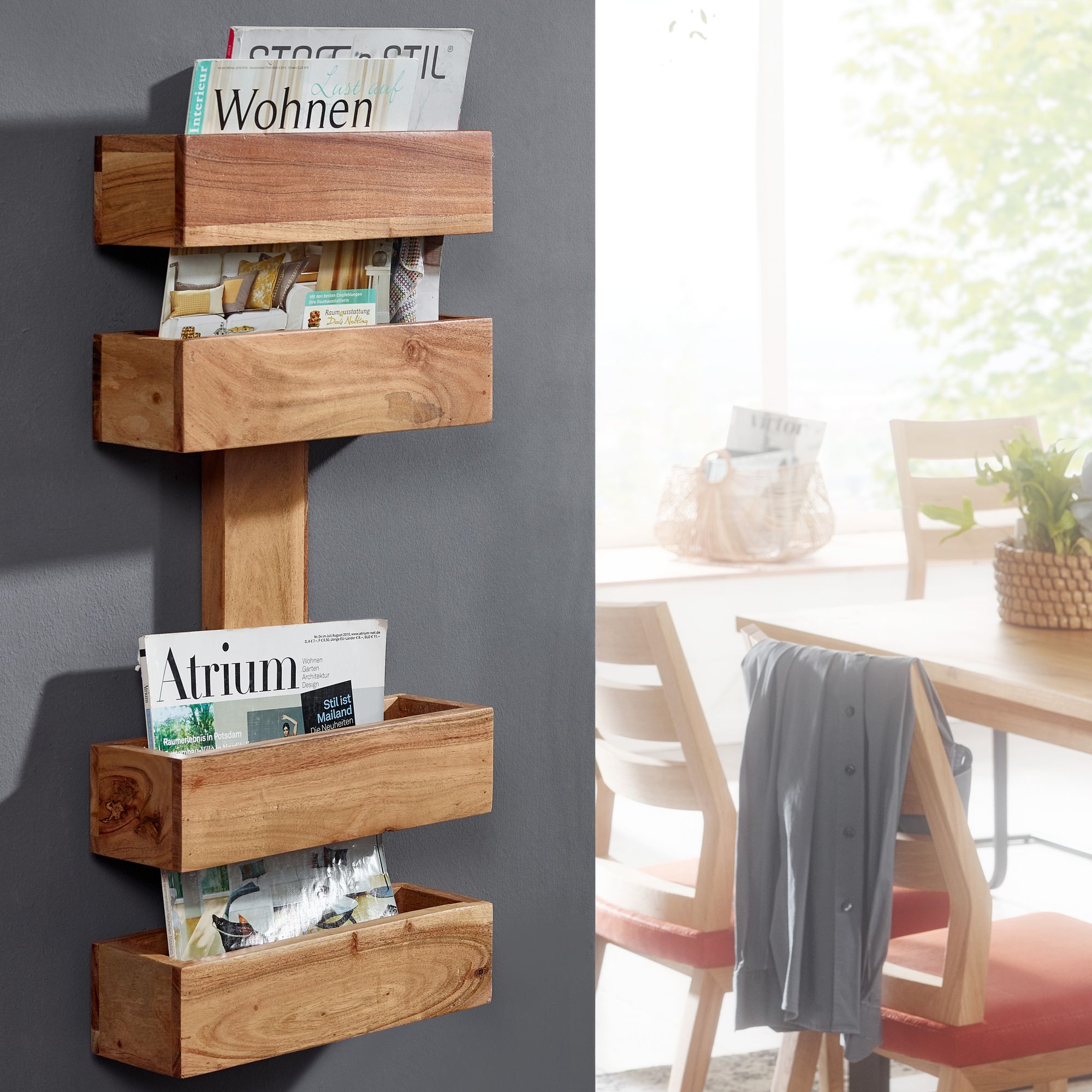 Zeitungsständer Massivholz 2 Ablagefächer Zeitschriftenständer Prospekthalter Landhausstil Material wählbar - Finebuy