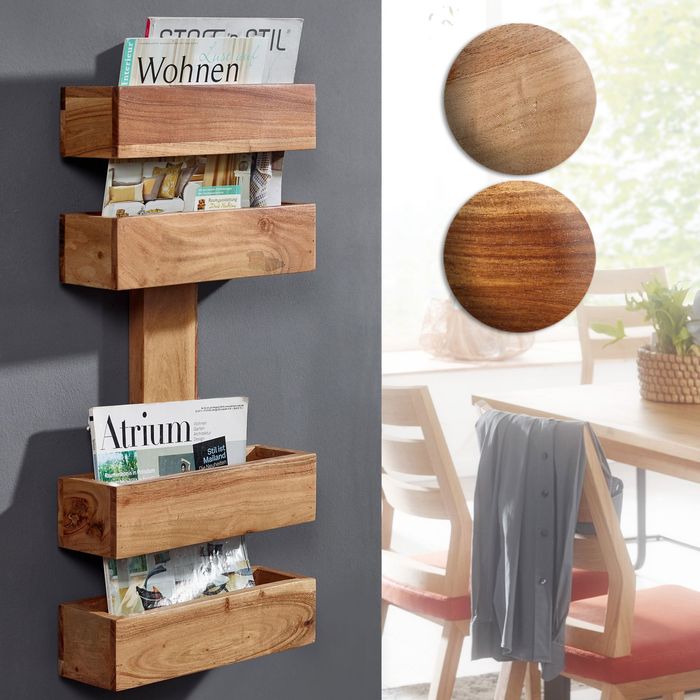 FineBuy Zeitungsständer Massivholz 2 Ablagefächer Zeitschriftenständer Prospekthalter Landhausstil Material wählbar 6294