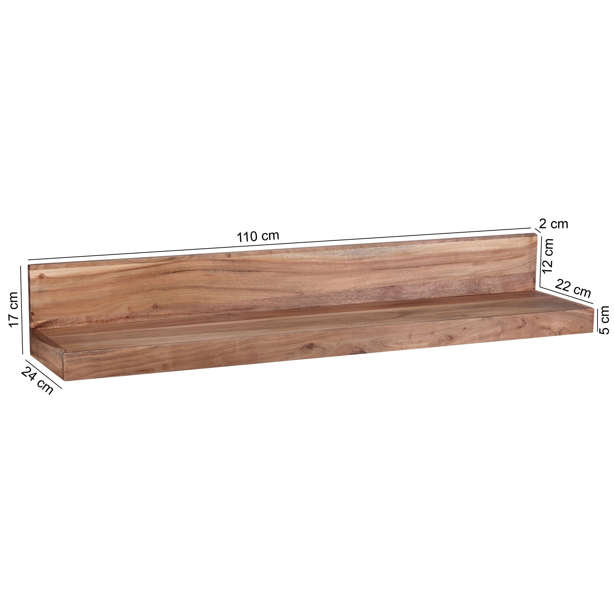 FineBuy Wandregal Massivholz Akazie Holzregal Landhausstil Wandboard Hängeregal – Ansicht 3