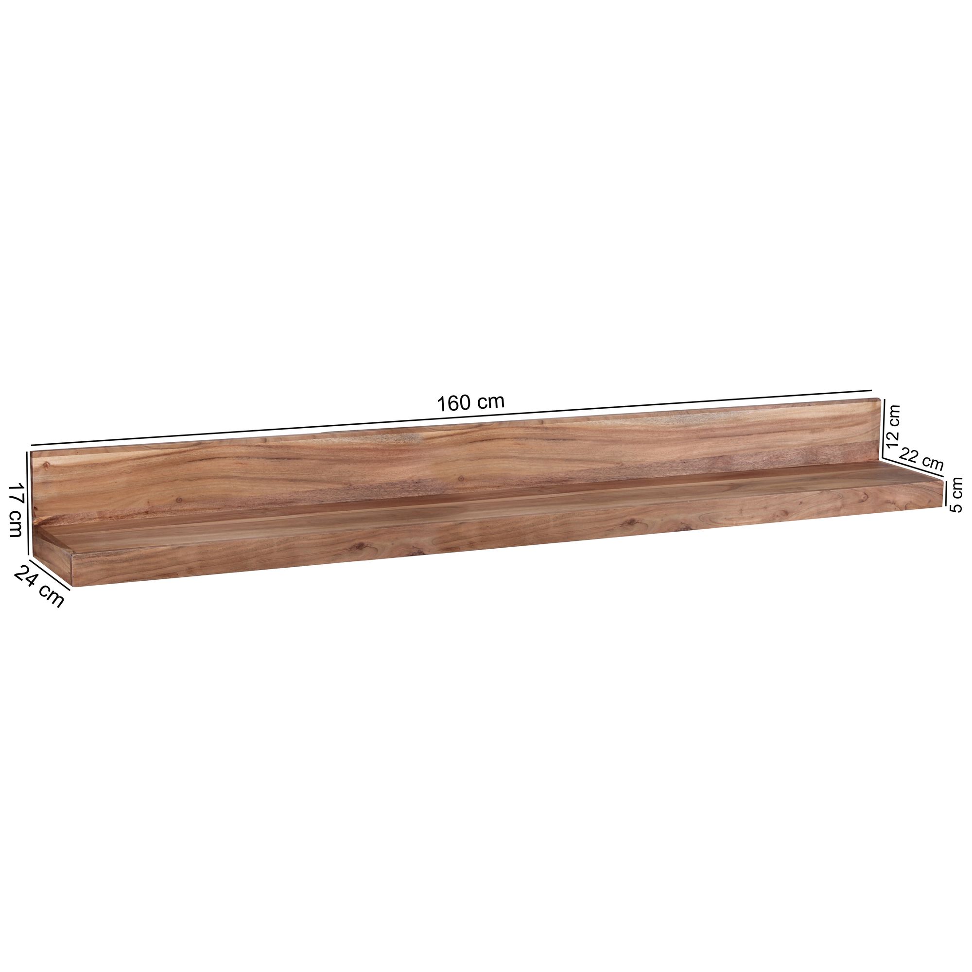 FineBuy Wandregal Massivholz Akazie Holzregal Landhausstil Wandboard Hängeregal – Ansicht 3