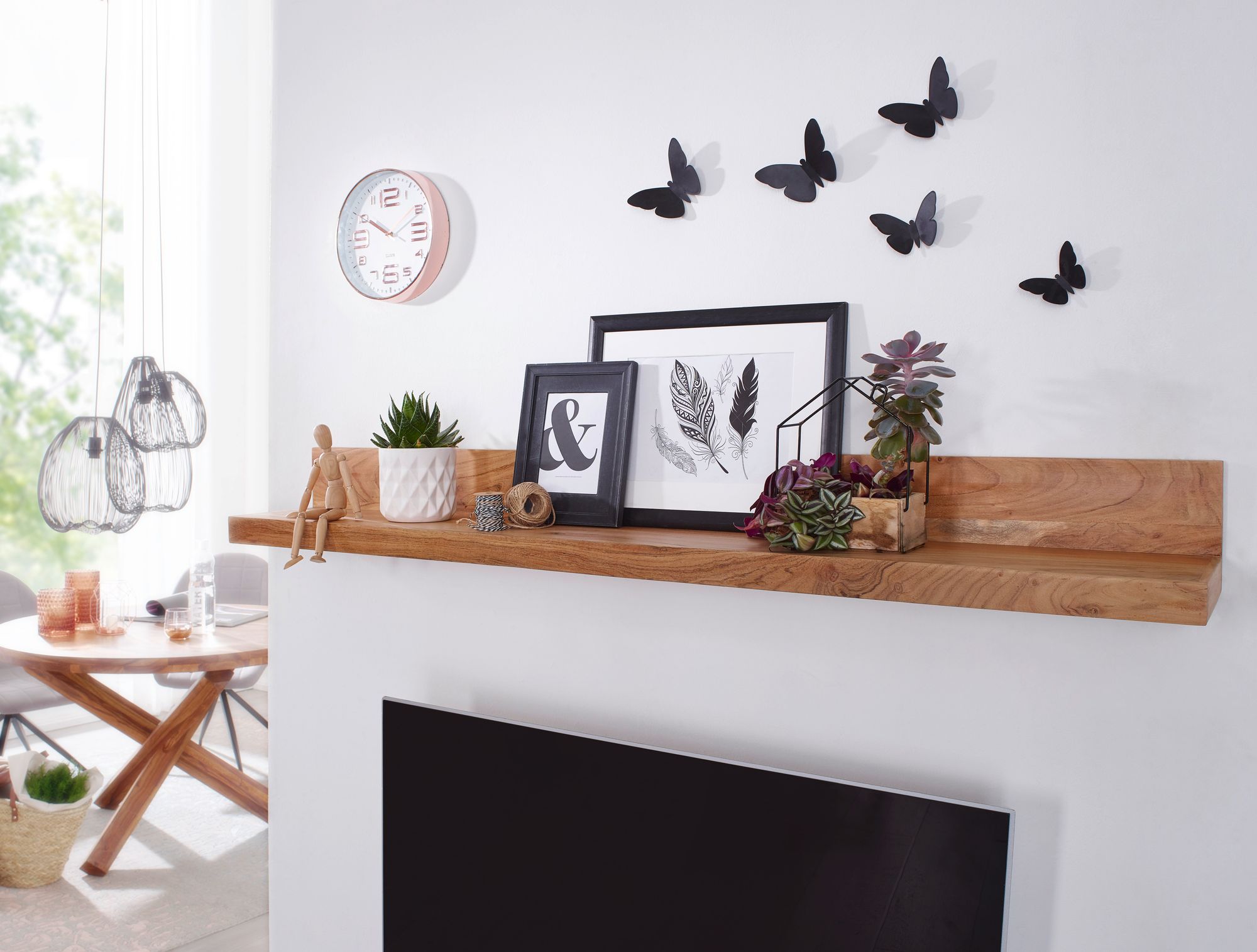 FineBuy Wandregal Massivholz Akazie Holzregal Landhausstil Wandboard Hängeregal – Ansicht 2