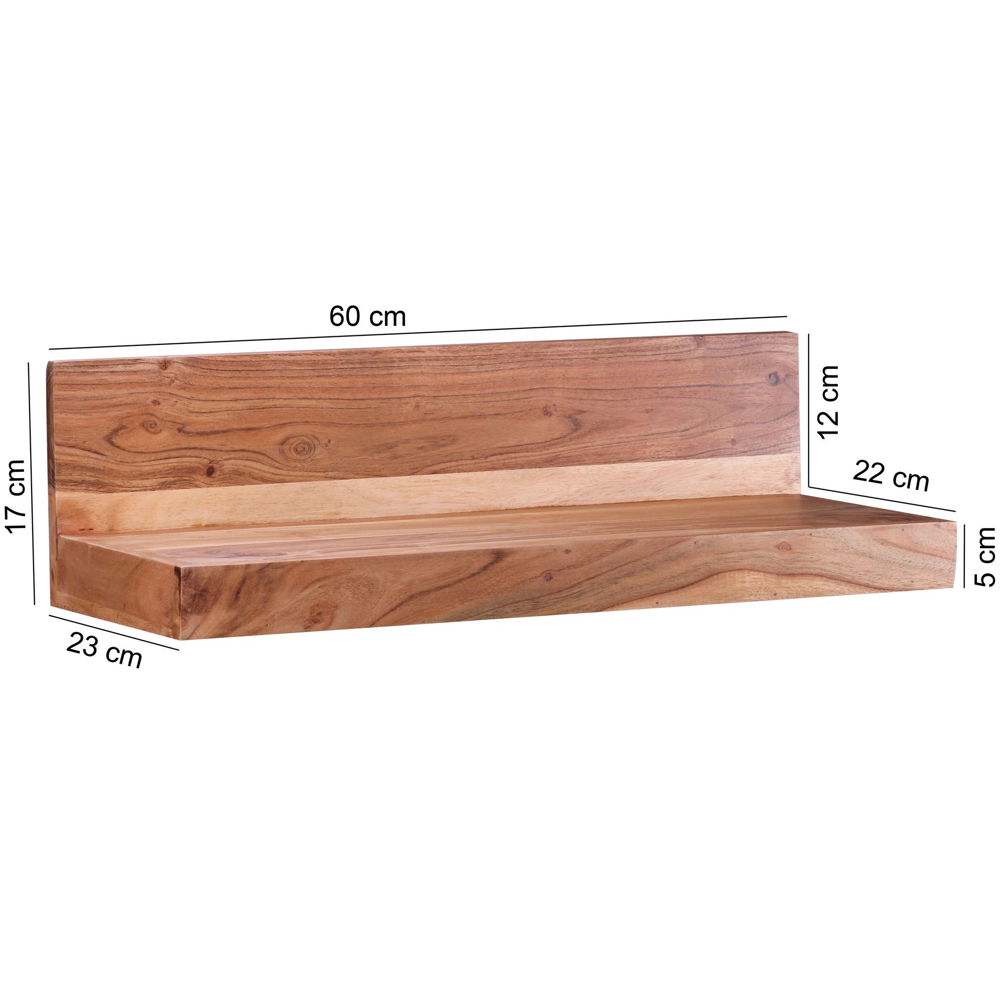 FineBuy Wandregal Massivholz Akazie Holzregal Landhausstil Wandboard Hängeregal – Ansicht 3