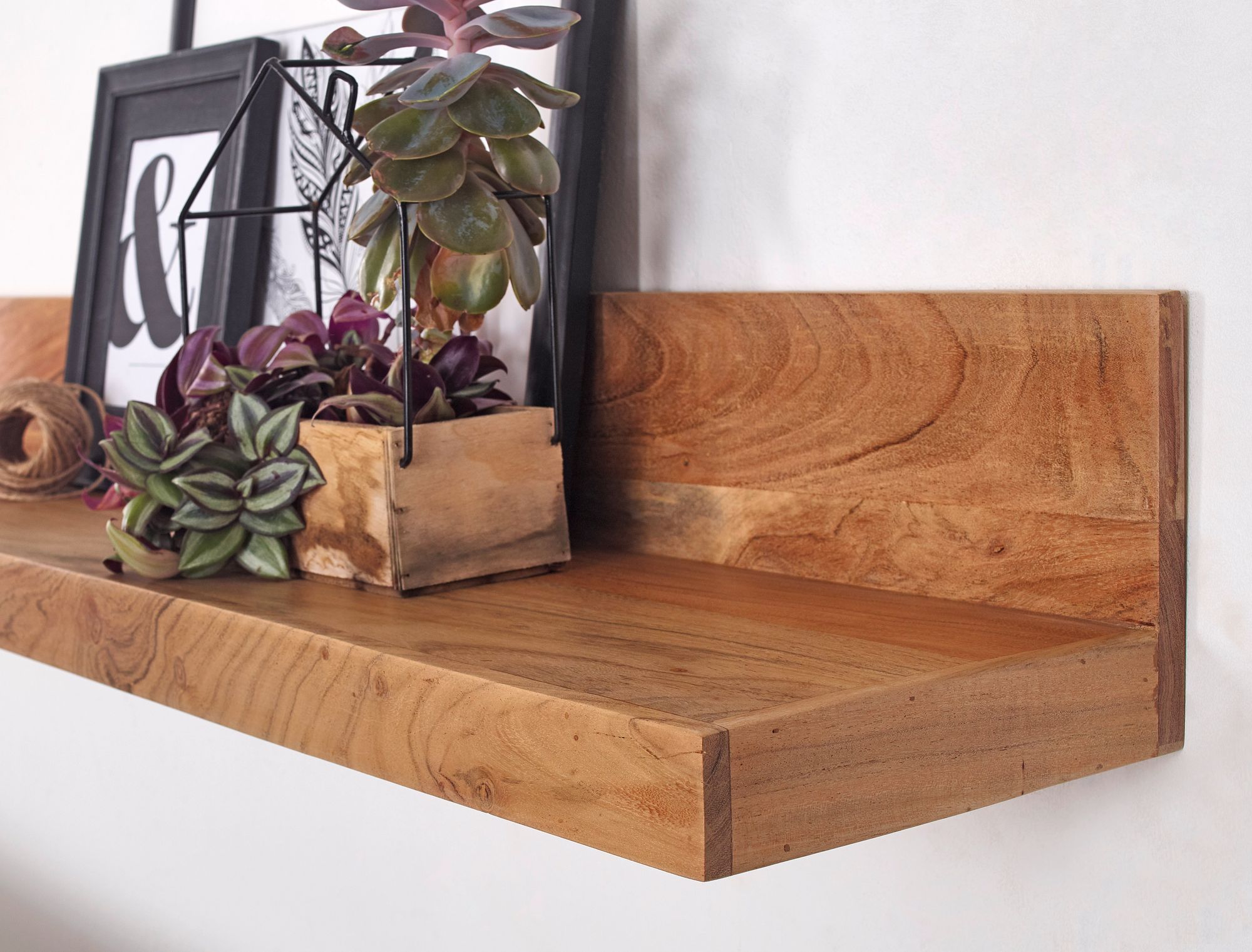 FineBuy Wandregal Massivholz Akazie Holzregal Landhausstil Wandboard Hängeregal – Ansicht 5