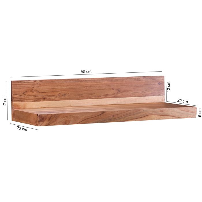 FineBuy Wandregal Massivholz Akazie Holzregal Landhausstil Wandboard Hängeregal – Maßzeichnung