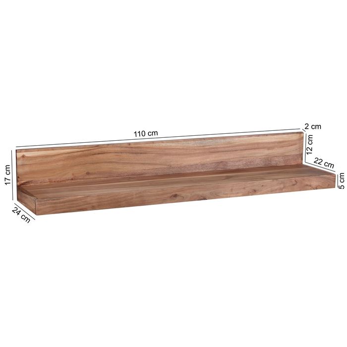 FineBuy Wandregal Massivholz Akazie Holzregal Landhausstil Wandboard Hängeregal – Maßzeichnung