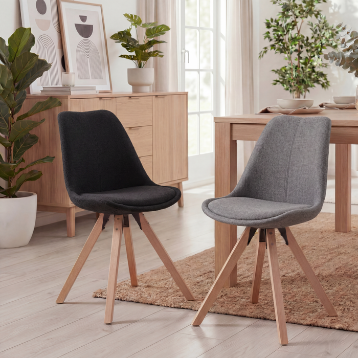 FineBuy Design Esszimmerstühle 2er Set SV43580 Skandinavische Stühle mit Holzbeinen, Retro Stuhlset Bunt, Küchenstühle mit Stoff, Lehnenstuhl Modern, Küchenstuhl Esszimmer
