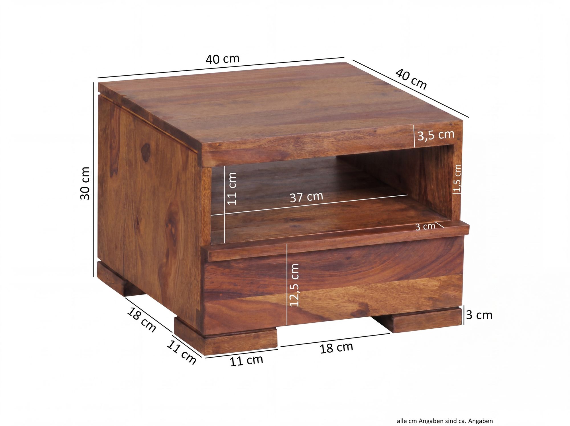 Nachttisch Massivholz Schublade & Ablage Flache Nachtkommode Futon Nachtkästchen – Ansicht 3