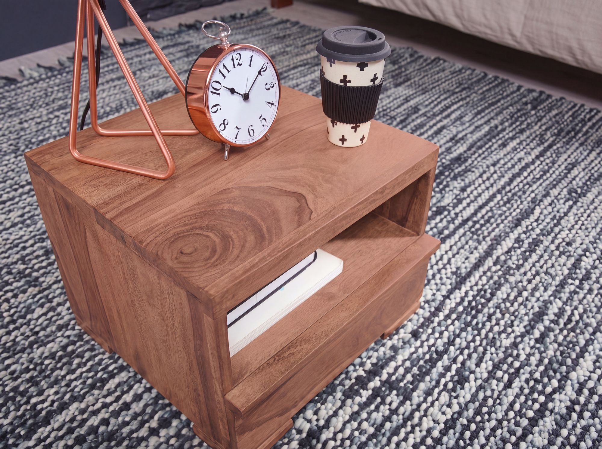 Nachttisch Massivholz Schublade & Ablage Flache Nachtkommode Futon Nachtkästchen – Ansicht 5