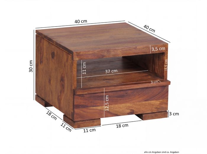 Nachttisch Massivholz Schublade & Ablage Flache Nachtkommode Futon Nachtkästchen – Maßzeichnung