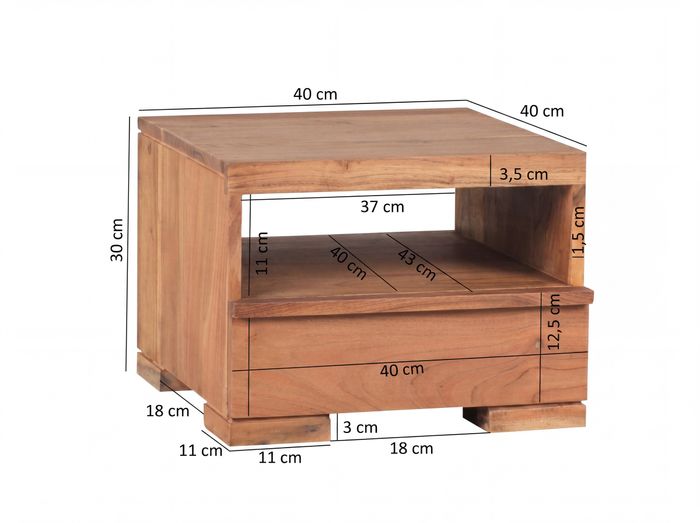 Nachttisch Massivholz Schublade & Ablage Flache Nachtkommode Futon Nachtkästchen – Maßzeichnung