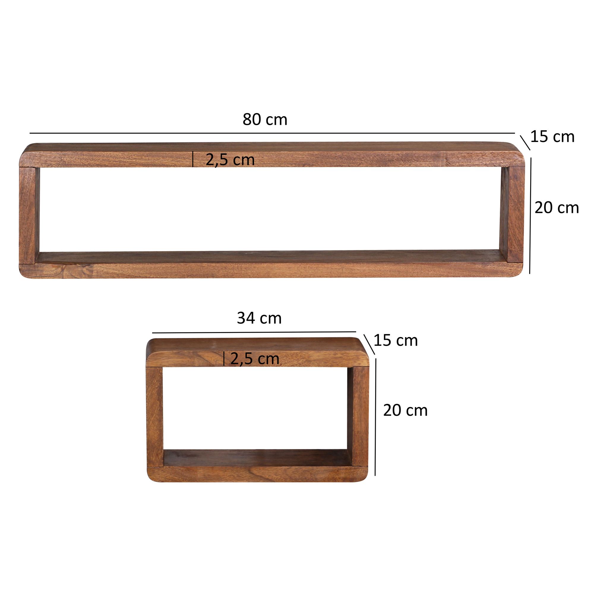 FineBuy 3er Set Wandregale Massivholz Holzregal Landhaus Wandboard Naturprodukt – Ansicht 3