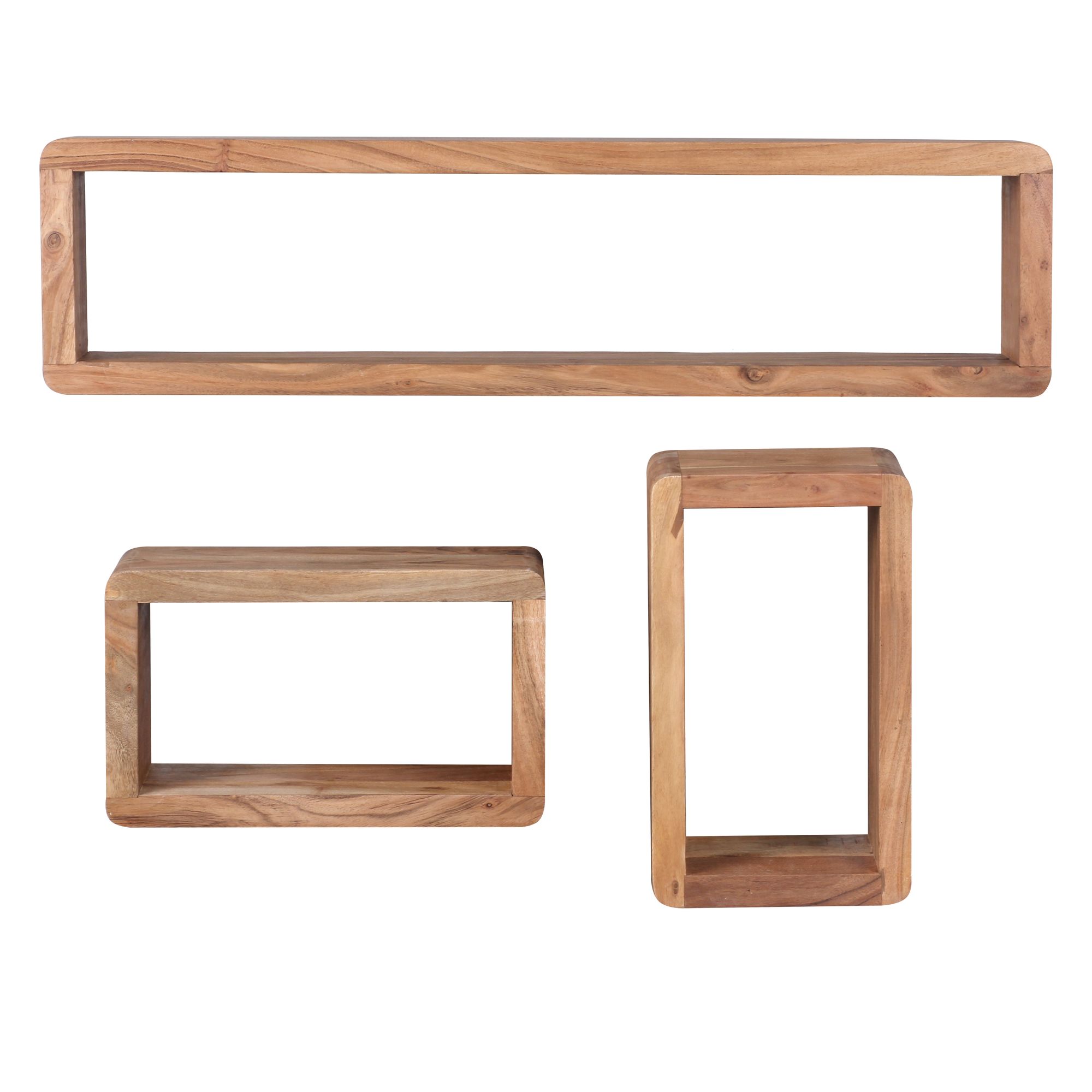 Design Wandregal 3er Set Massivholz