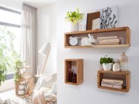 FineBuy 3er Set Wandregale Massivholz Holzregal Landhaus Wandboard Naturprodukt – Ansicht 2