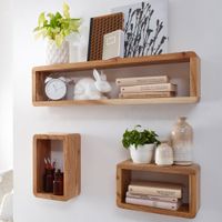 FineBuy 3er Set Wandregale Massivholz Holzregal Landhaus Wandboard Naturprodukt – Ansicht 1