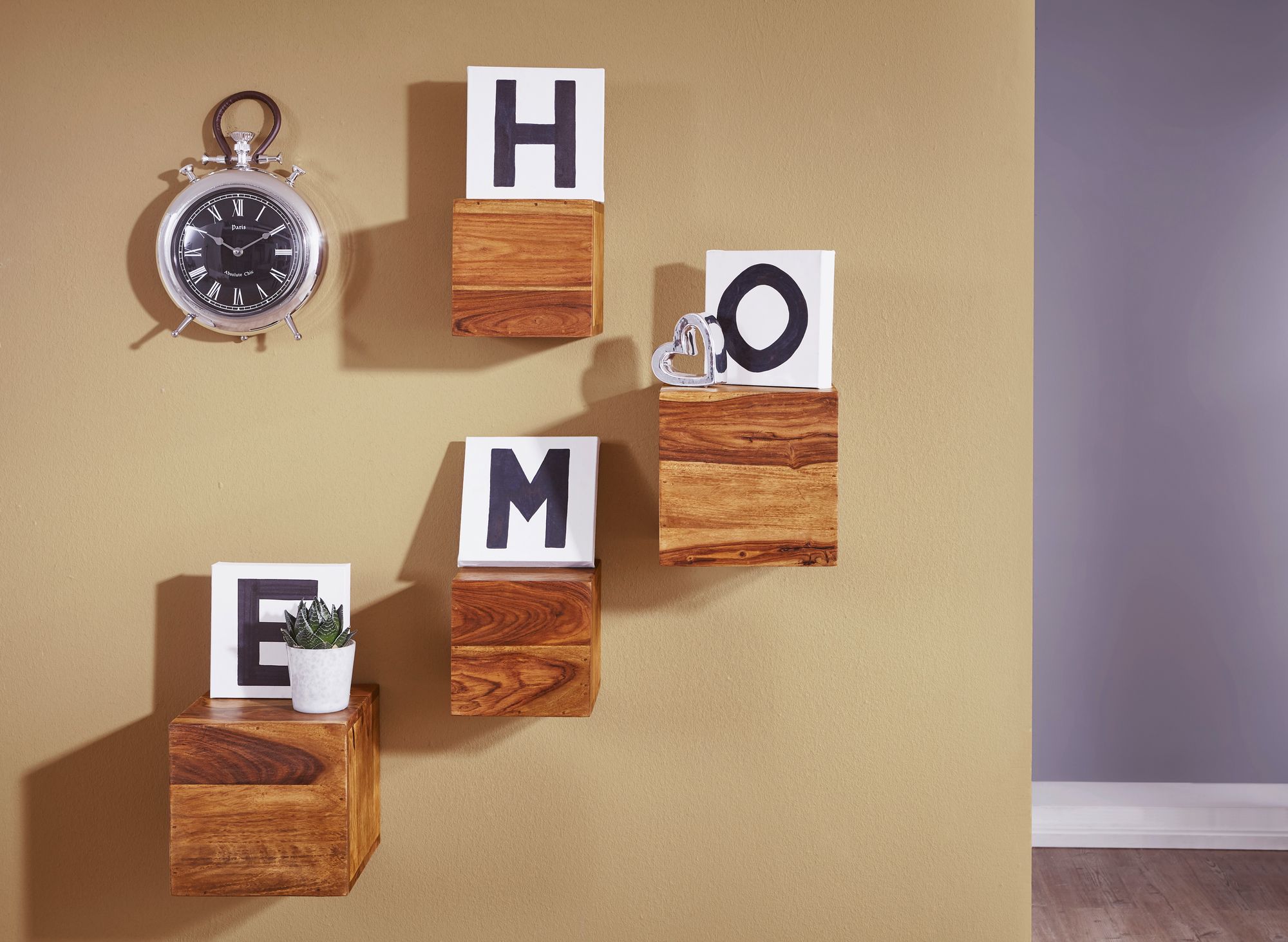 FineBuy 4er Set Wandregale Massivholz Holzregal Landhaus Hängeregal Wandboard – Ansicht 5