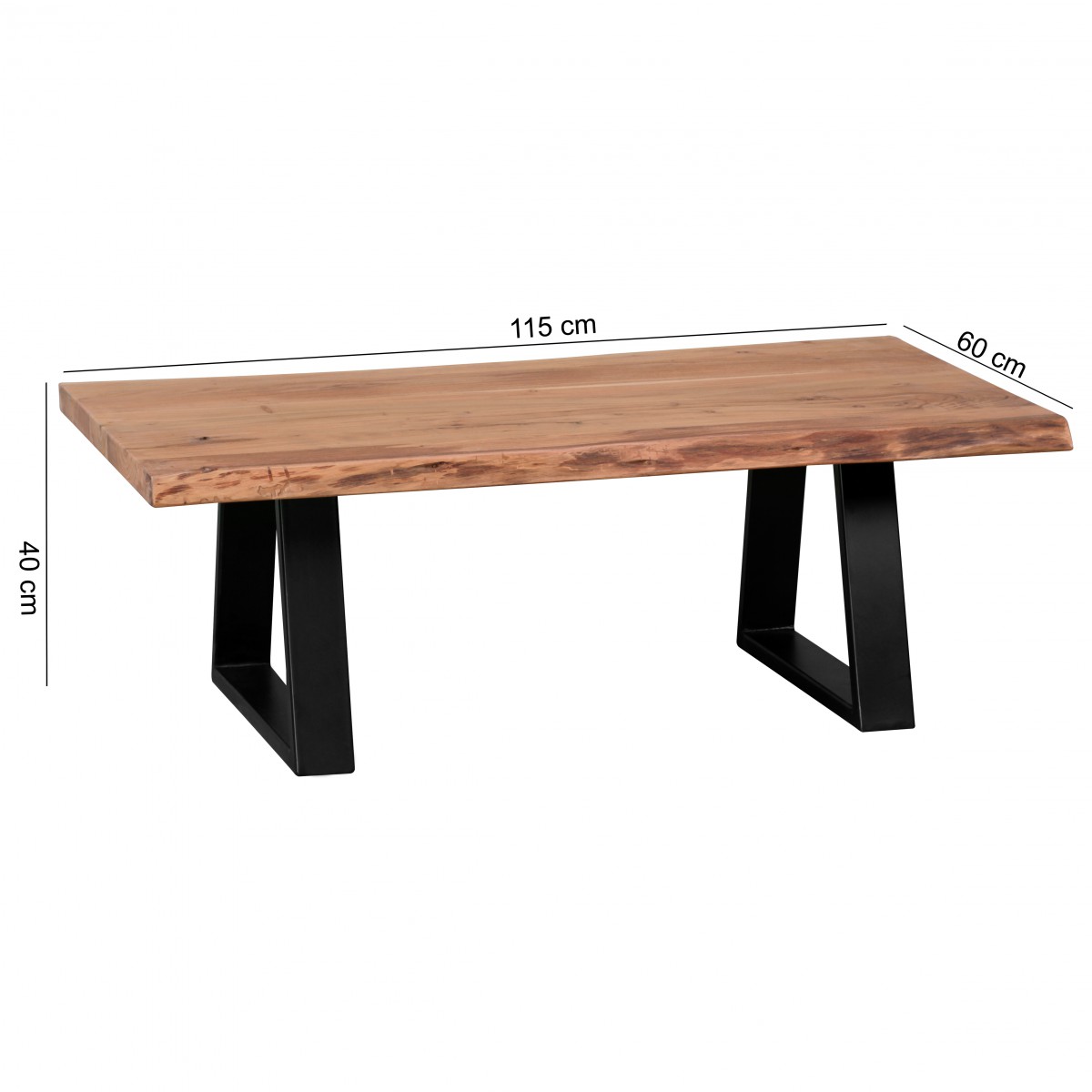 Couchtisch Akazie Massiv 115cm Rechteckiger Wohnzimmertisch Baumkante Metallkufe – Ansicht 3