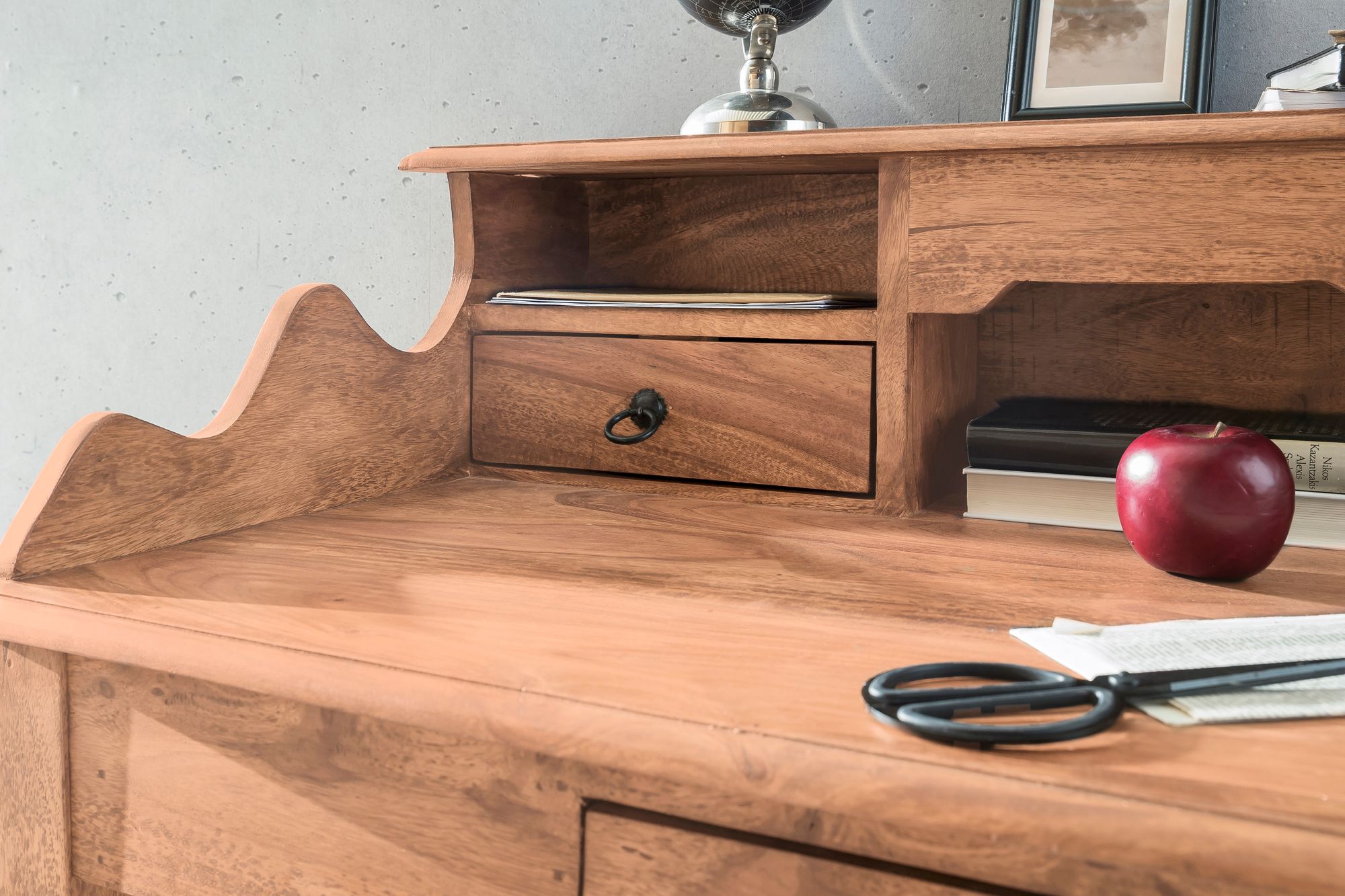 FineBuy Schreibtisch Massivholz Konsole, Sekretär 115 x 100 x 60 cm mit 3 Schubladen und Fächern, Konsolentisch Landhaus-Stil aus Natur-Holz modern, Arbeits-Tisch mit vielen Ablagemöglichkeiten | Farbe: Braun FineBuy Schreibtisch Massivholz Konsole, Sekretär 115 x 100 x 60 cm mit 3 Schubladen und Fächern, Konsolentisch Landhaus-Stil aus Natur-Holz modern, Arbeits-Tisch mit vielen Ablagemöglichkeiten | Farbe: Braun