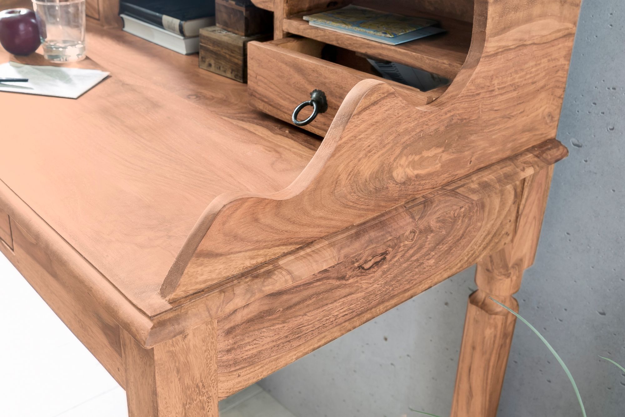 FineBuy Schreibtisch Massivholz Konsole, Sekretär 115 x 100 x 60 cm mit 3 Schubladen und Fächern, Konsolentisch Landhaus-Stil aus Natur-Holz modern, Arbeits-Tisch mit vielen Ablagemöglichkeiten | Farbe: Braun FineBuy Schreibtisch Massivholz Konsole, Sekretär 115 x 100 x 60 cm mit 3 Schubladen und Fächern, Konsolentisch Landhaus-Stil aus Natur-Holz modern, Arbeits-Tisch mit vielen Ablagemöglichkeiten | Farbe: Braun