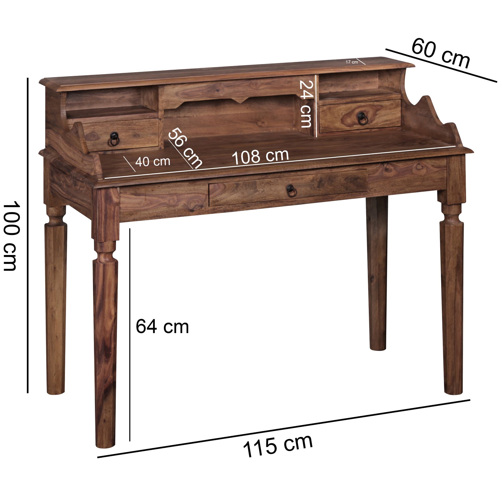 Sekretär FineBuy Schreibtisch Holz Massiv Konsolentisch 115 cm mit Schubladen – Ansicht 3