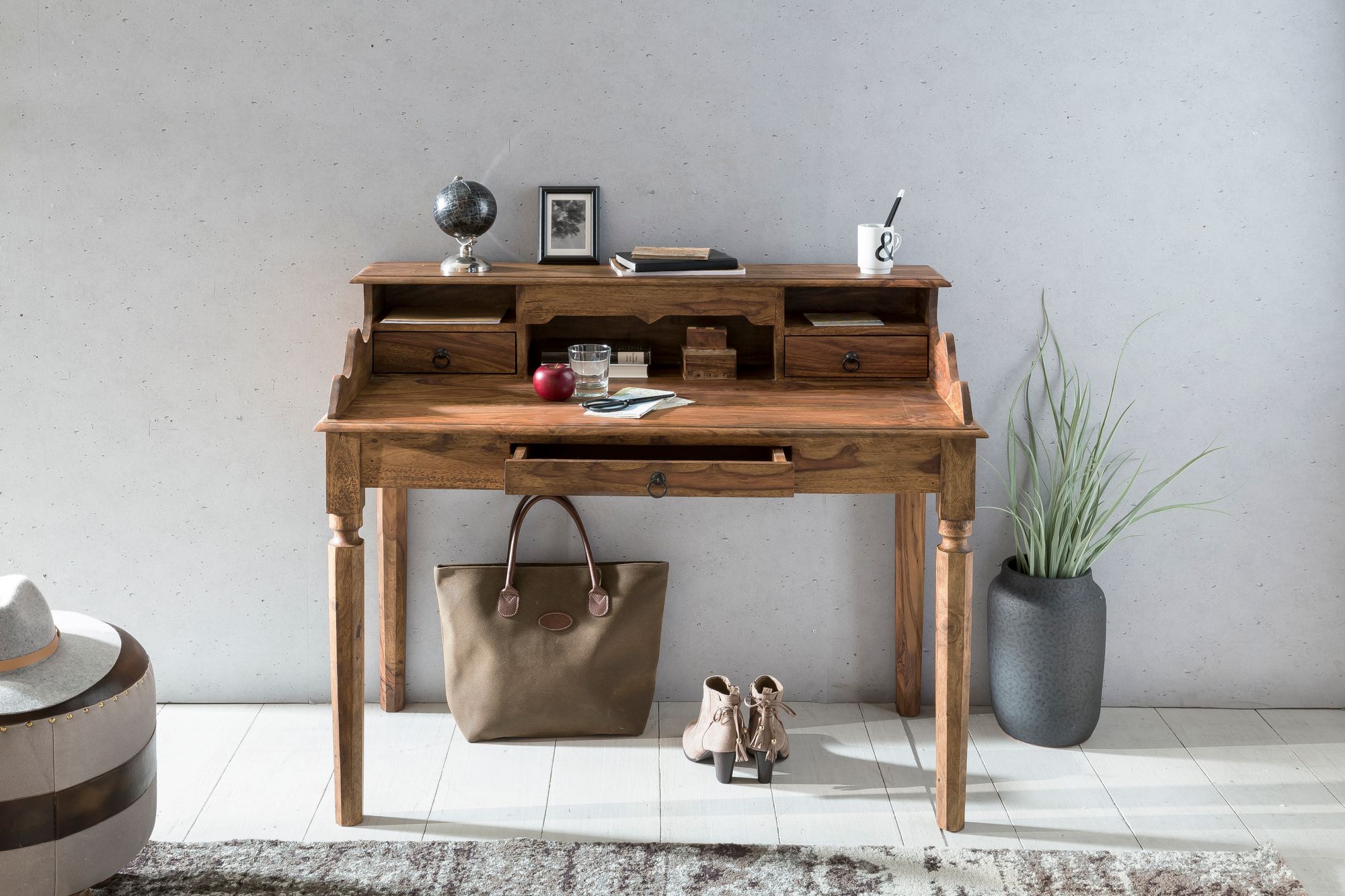 Sekretär FineBuy Schreibtisch Holz Massiv Konsolentisch 115 cm mit Schubladen – Ansicht 2