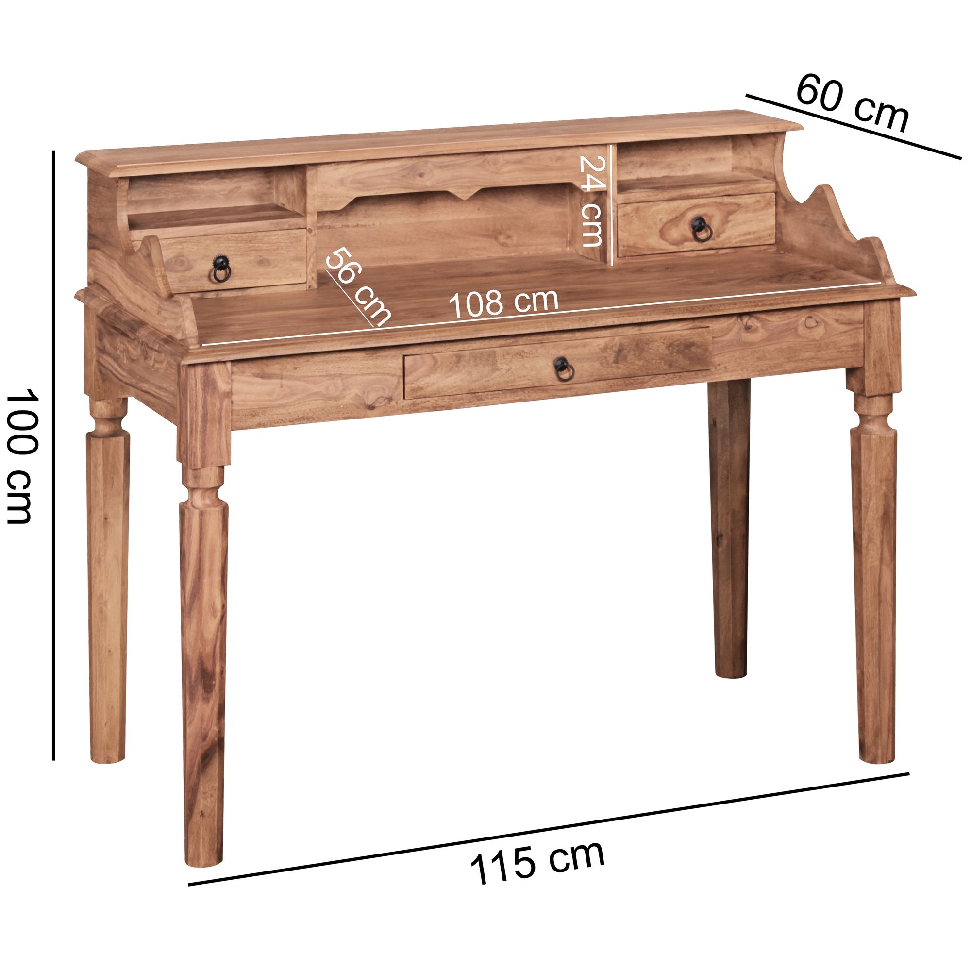 FineBuy Schreibtisch Massivholz Konsole, Sekretär 115 x 100 x 60 cm mit 3 Schubladen und Fächern, Konsolentisch Landhaus-Stil aus Natur-Holz modern, Arbeits-Tisch mit vielen Ablagemöglichkeiten | Farbe: Braun FineBuy Schreibtisch Massivholz Konsole, Sekretär 115 x 100 x 60 cm mit 3 Schubladen und Fächern, Konsolentisch Landhaus-Stil aus Natur-Holz modern, Arbeits-Tisch mit vielen Ablagemöglichkeiten | Farbe: Braun