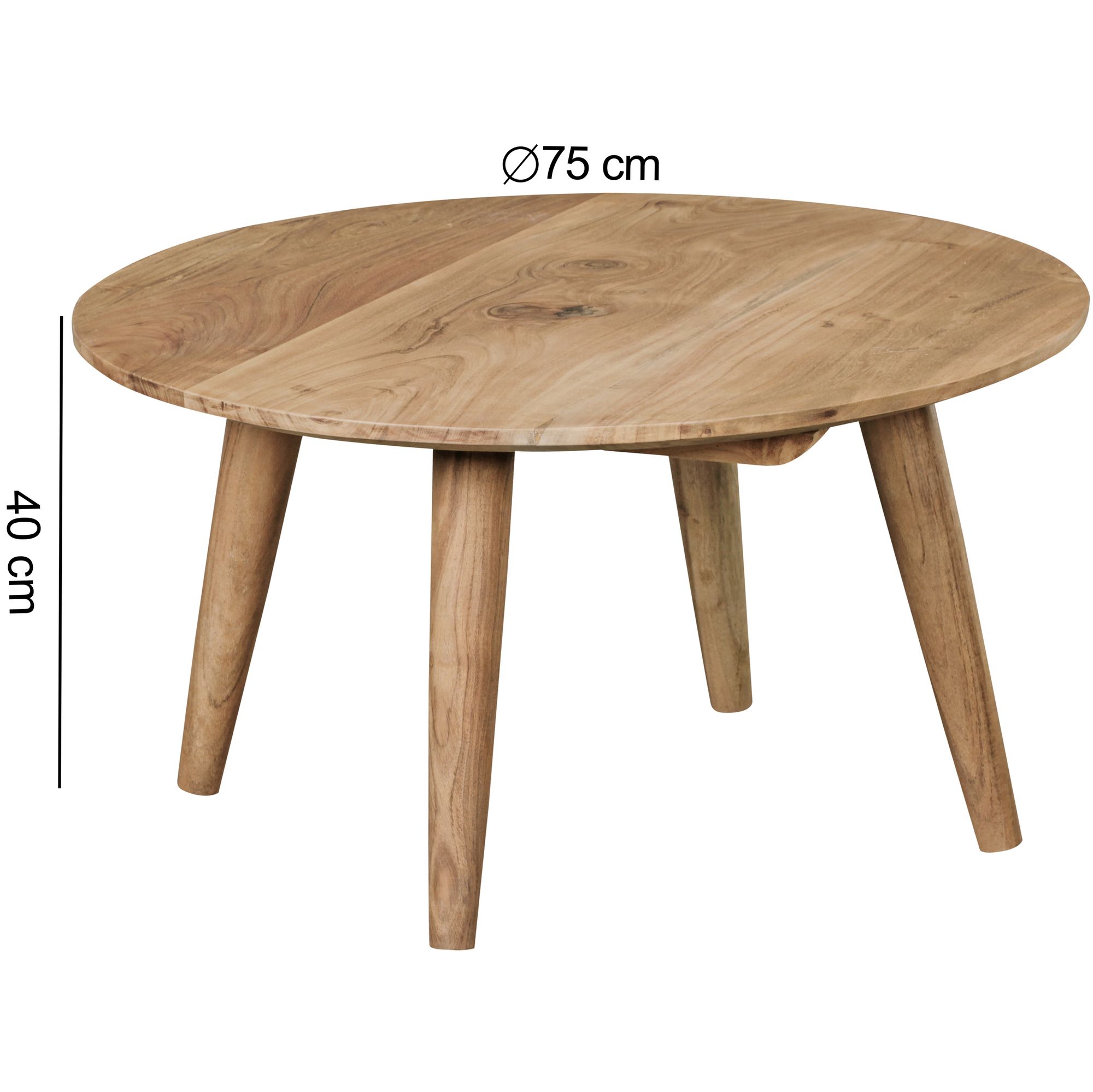 FineBuy Couchtisch Akazie Massiv rund 75 cm Wohnzimmertisch skandinavisch Retro – Ansicht 3