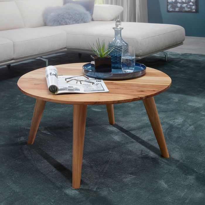 FineBuy Couchtisch Akazie Massiv rund 75 cm Wohnzimmertisch skandinavisch Retro