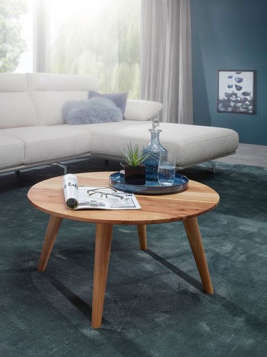 FineBuy Couchtisch Massivholz Akazie, Wohnzimmertisch rund Ø75 x 40 cm, Beistelltisch mit 4 Beinen im Landhausstil 4250950257528