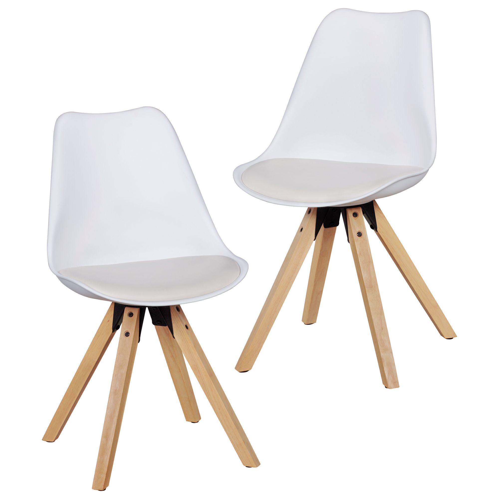 FineBuy Design Esszimmerstühle 2er Set SV43912 Skandinavische Stühle mit Holzbeinen, Retro Stuhlset Kunststoff, Küchenstühle mit Kunstleder, Lehnenstuhl Modern, Küchenstuhl Esszimmer | Farbe: Weiß