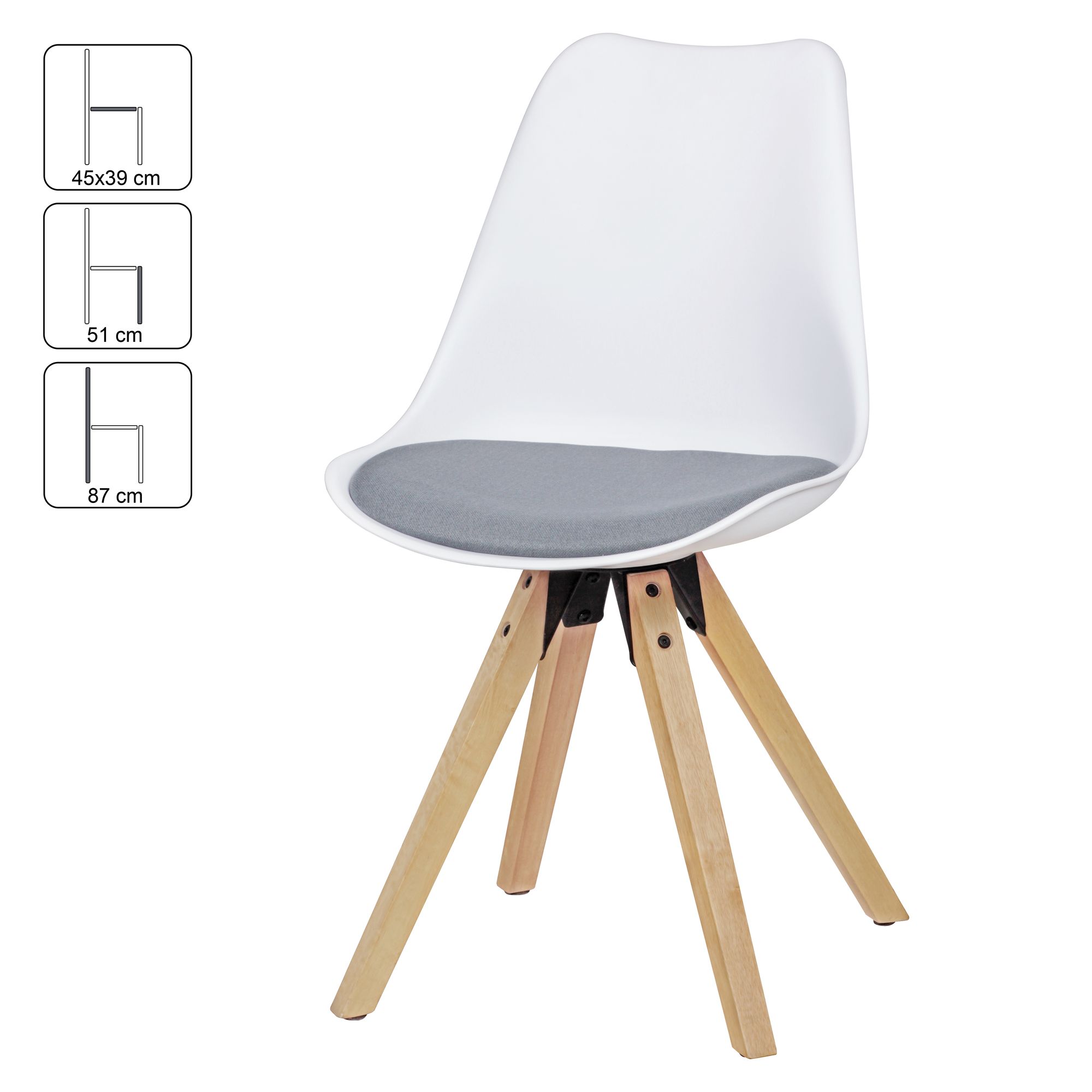 FineBuy Design Esszimmerstühle 2er Set SV43912 Skandinavische Stühle mit Holzbeinen, Retro Stuhlset Kunststoff, Küchenstühle mit Kunstleder, Lehnenstuhl Modern, Küchenstuhl Esszimmer | Farbe: Weiß
