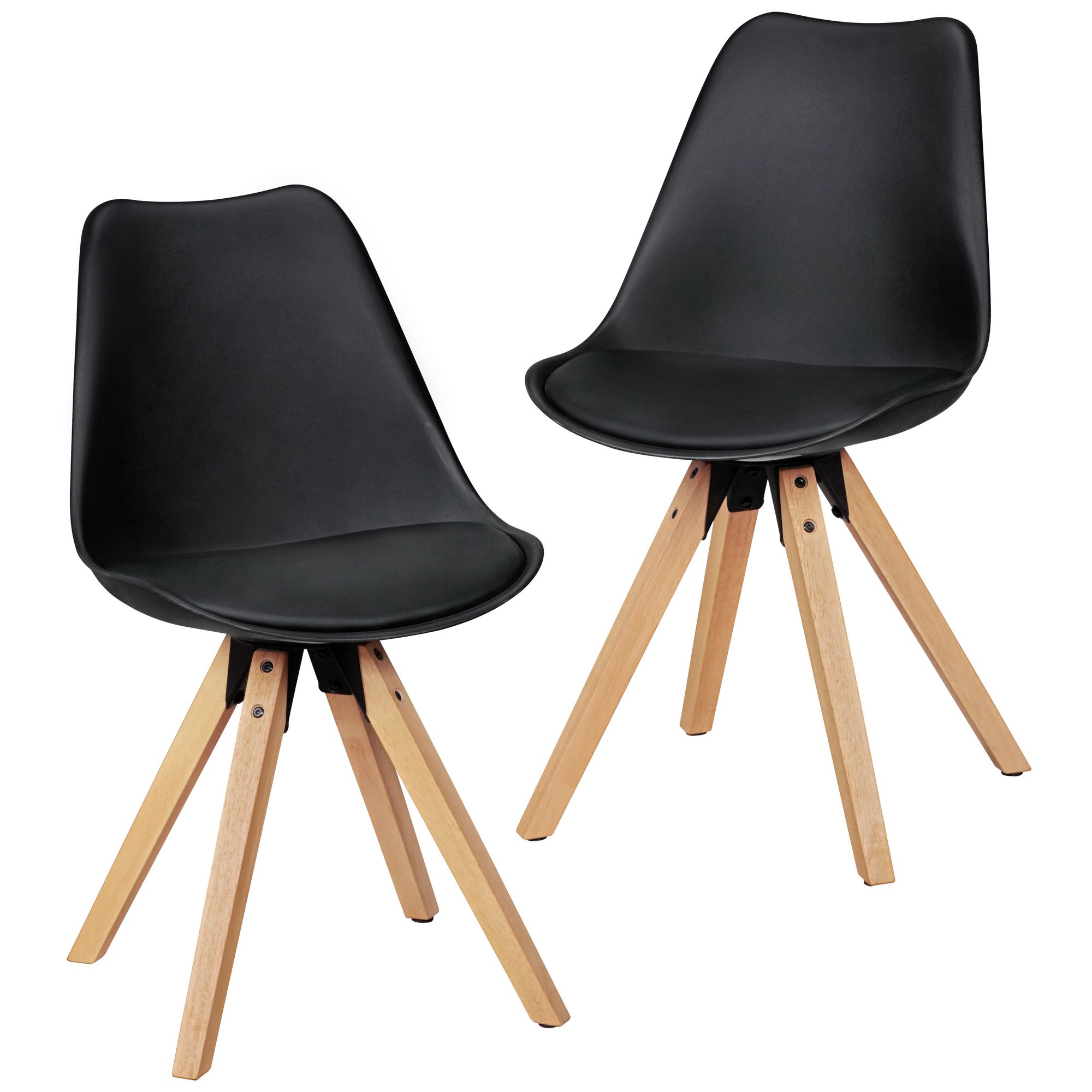 FineBuy Design Esszimmerstühle 2er Set SV43912 Skandinavische Stühle mit Holzbeinen, Retro Stuhlset Kunststoff, Küchenstühle mit Kunstleder, Lehnenstuhl Modern, Küchenstuhl Esszimmer | Farbe: Weiß
