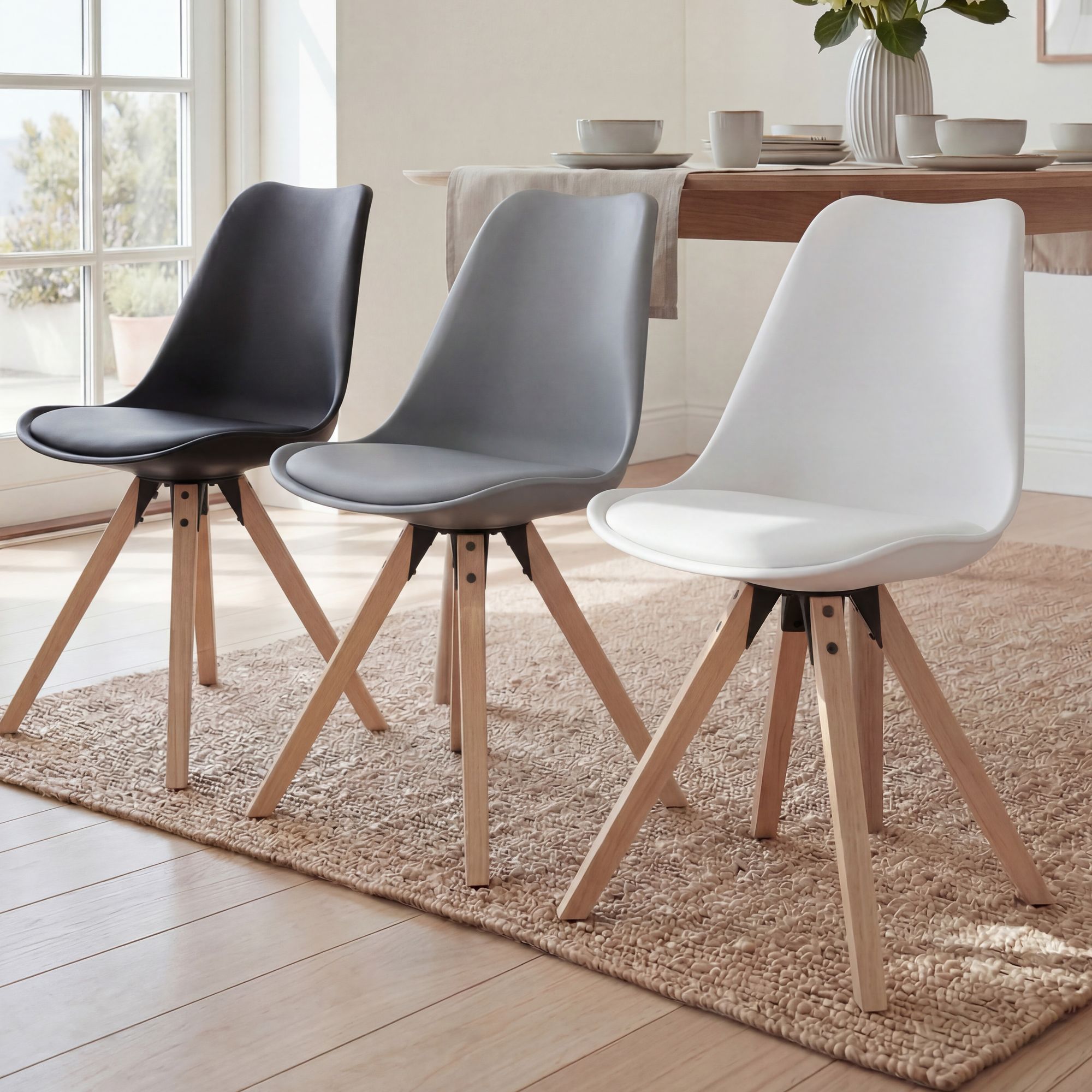 FineBuy Design Esszimmerstühle 2er Set SV43912 Skandinavische Stühle mit Holzbeinen, Retro Stuhlset Kunststoff, Küchenstühle mit Kunstleder, Lehnenstuhl Modern, Küchenstuhl Esszimmer | Farbe: Weiß