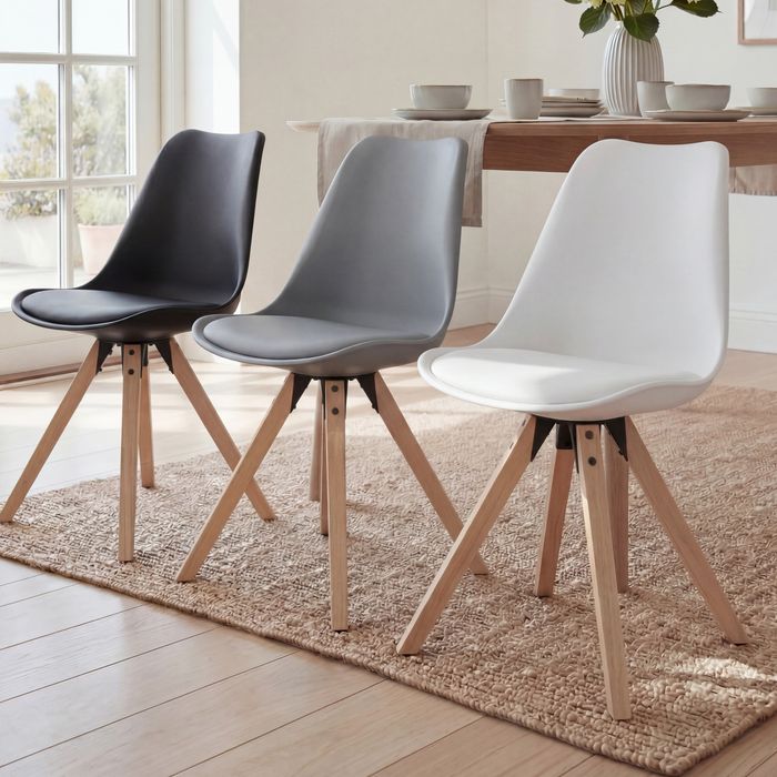 FineBuy Design Esszimmerstühle 2er Set SV43912 Skandinavische Stühle mit Holzbeinen, Retro Stuhlset Kunststoff, Küchenstühle mit Kunstleder, Lehnenstuhl Modern, Küchenstuhl Esszimmer