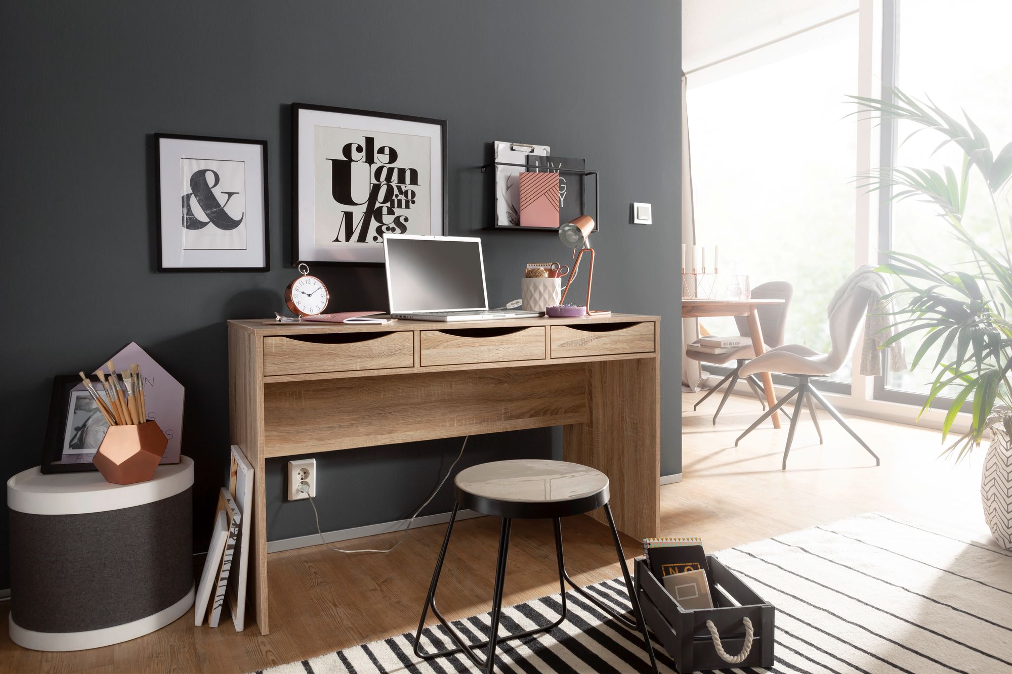 FineBuy Schreibtisch MASSA 120 cm Design Bürotisch Sonoma Jugendschreibtisch – Ansicht 2
