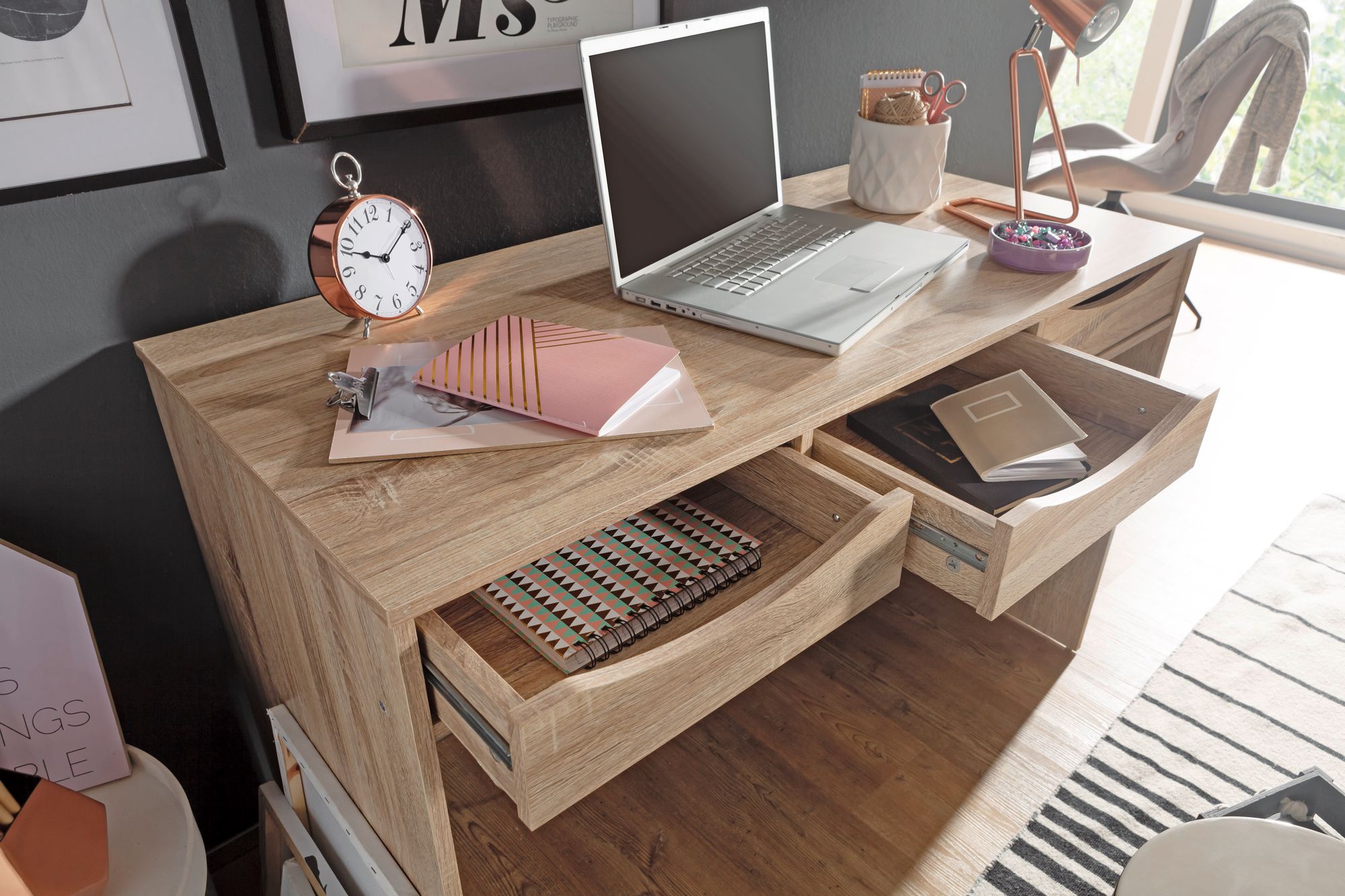 FineBuy Schreibtisch MASSA 120 cm Design Bürotisch Sonoma Jugendschreibtisch – Ansicht 4