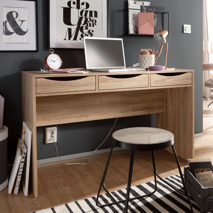 FineBuy Schreibtisch MASSA 120 cm, Design Büro-Tisch in Sonoma Eiche, Moderner Computer-Tisch mit 3 Schubladen und Stauraum, Platzsparender Jugend-Schreibtisch auch für Laptop geeignet 4250950258792