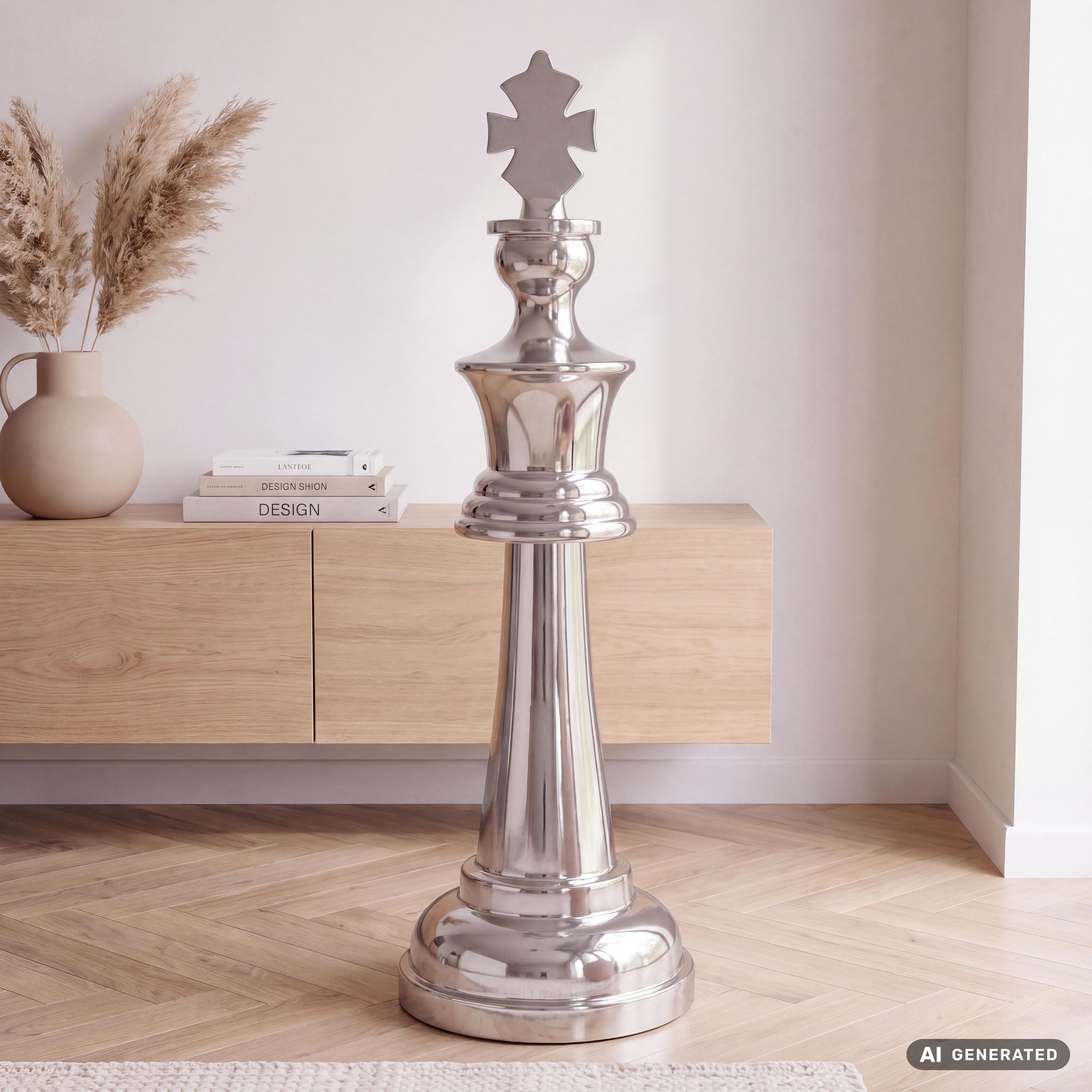 Große Schachfigur Aluminium Dekoration poliert Design Skulptur Dekofigur XXL – Ansicht 1