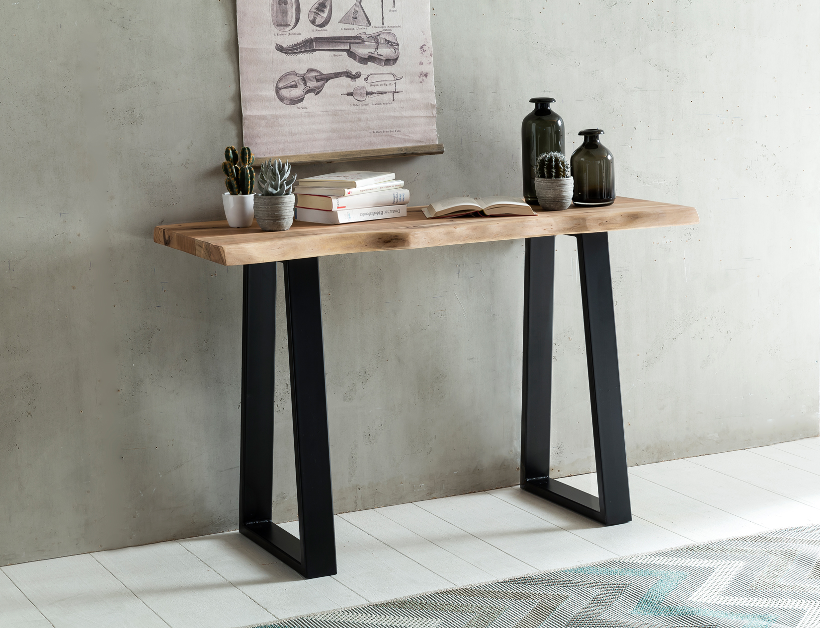 Massiver Konsolentisch GAYA 120 x 45cm Schreibtisch Baumkante Tisch Massiv Holz – Ansicht 2
