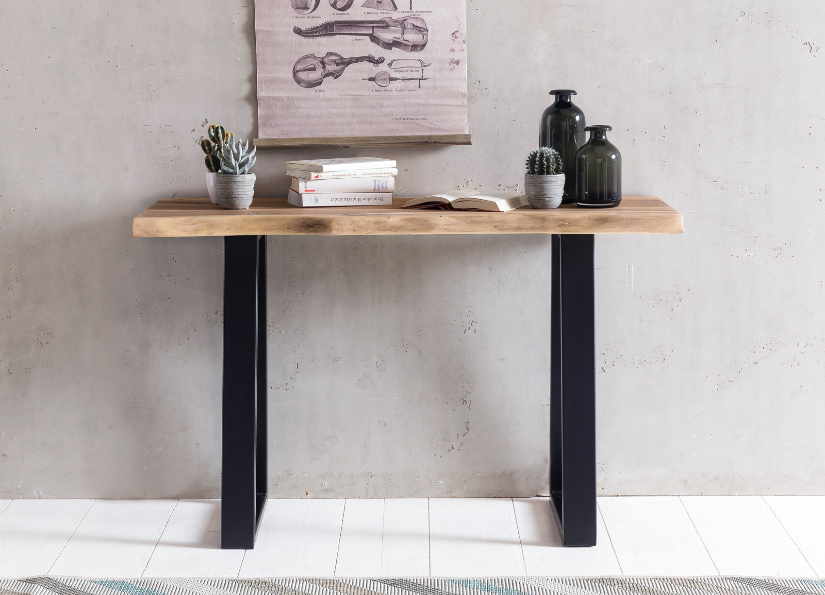 Massiver Konsolentisch GAYA 120 x 45cm Schreibtisch Baumkante Tisch Massiv Holz – Ansicht 4