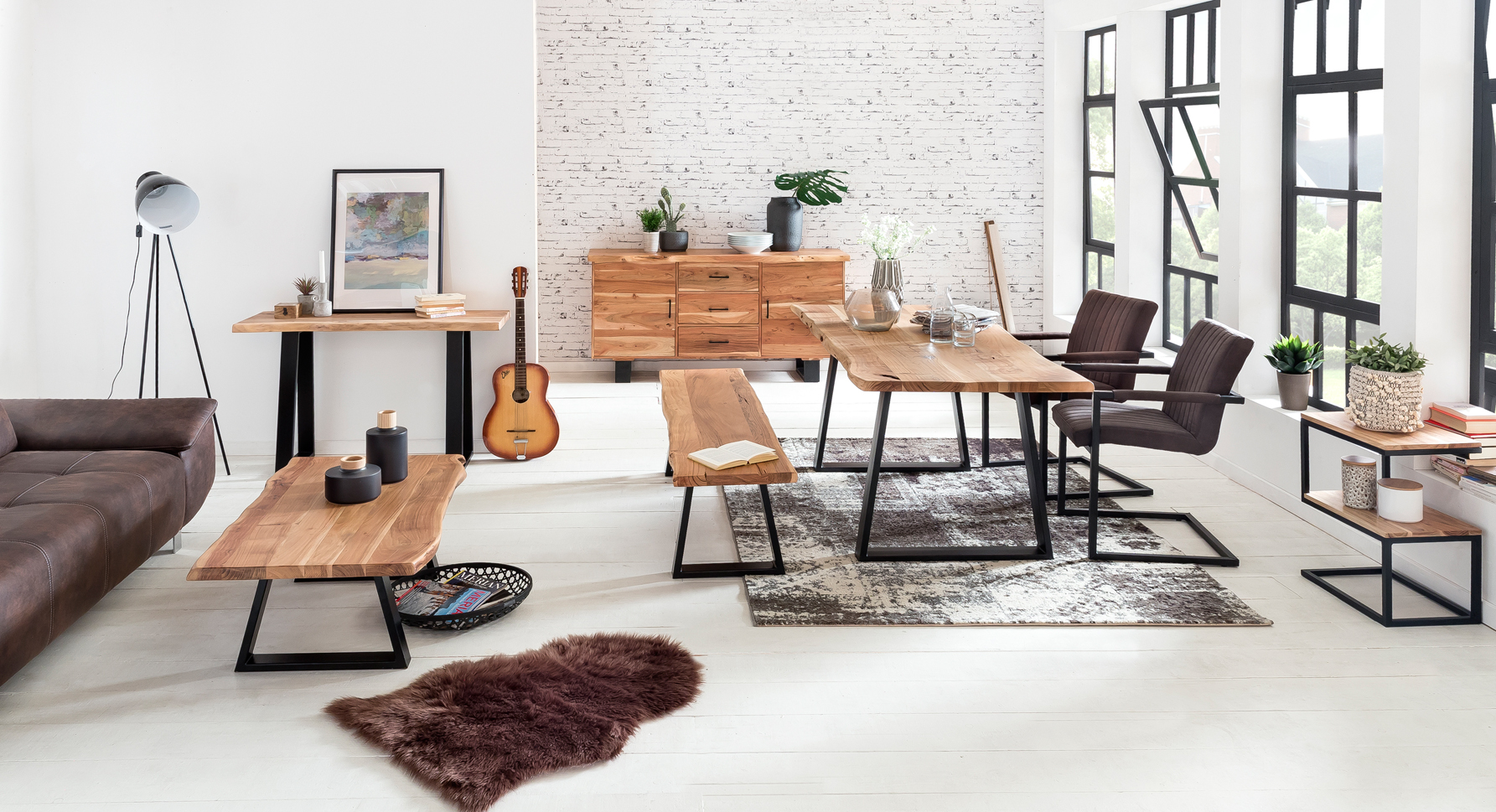 Massiver Konsolentisch GAYA 120 x 45cm Schreibtisch Baumkante Tisch Massiv Holz – Ansicht 8