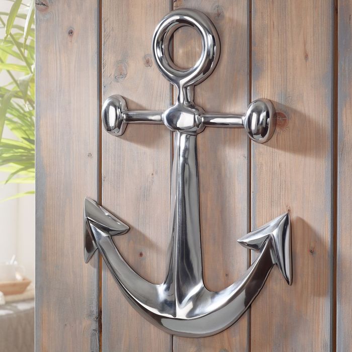 Anker Wanddeko Aluminium Silber 62x40cm Maritim Wanddeko Dekoanker Nautik