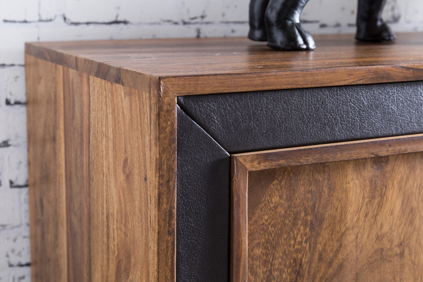 Sideboard Sheesham Massivholz 160x44x80 cm Kommode Schubladen & Türen Kunstleder – Ansicht 5