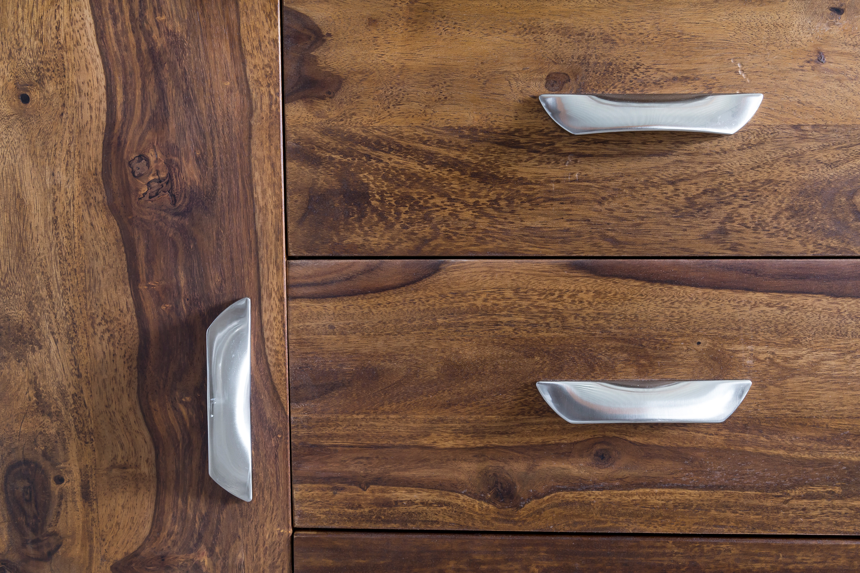 Sideboard Sheesham Massivholz 160x44x80 cm Kommode Schubladen & Türen Kunstleder – Ansicht 7