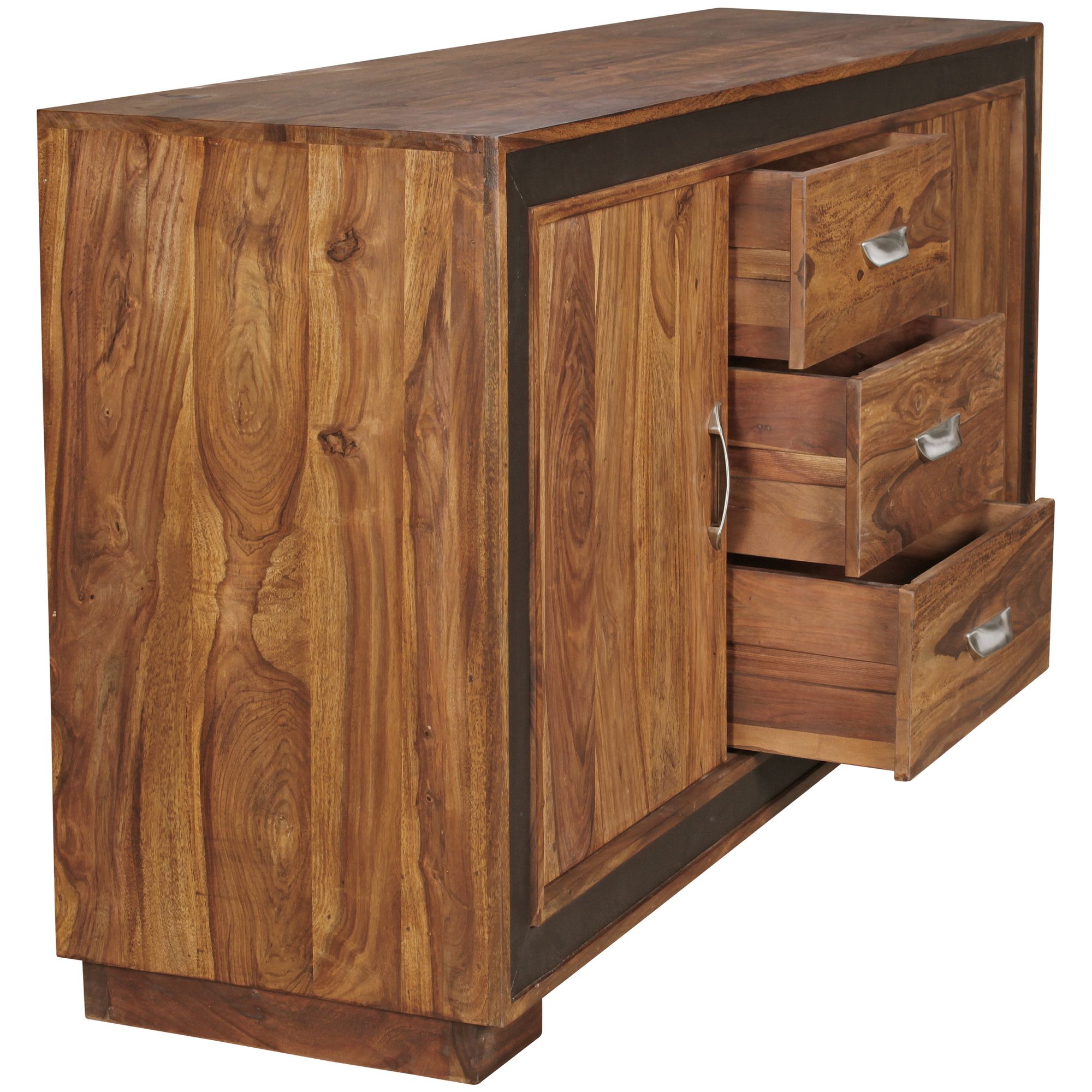 Sideboard Sheesham Massivholz 160x44x80 cm Kommode Schubladen & Türen Kunstleder – Ansicht 8