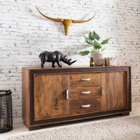 Sideboard Sheesham Massivholz 160x44x80 cm Kommode Schubladen & Türen Kunstleder – Ansicht 1