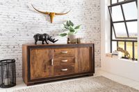 Sideboard Sheesham Massivholz 160x44x80 cm Kommode Schubladen & Türen Kunstleder – Ansicht 2