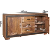Sideboard Sheesham Massivholz 160x44x80 cm Kommode Schubladen & Türen Kunstleder – Ansicht 3