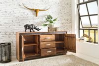 Sideboard Sheesham Massivholz 160x44x80 cm Kommode Schubladen & Türen Kunstleder – Ansicht 4